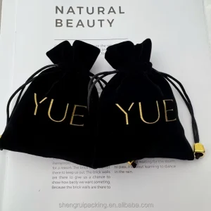 Custom Printing Black Velvet Dust Protector Pouch Bag for Diamond Wedding Favors Velvet Jewelry Cosmetics Perfume Pouch