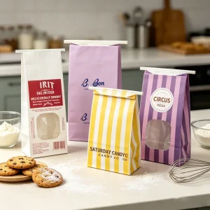 Custom Printing Brand Logo Food Kraft Paper Bag Square Bottom Big Window Double Sealed Bakery Bread Paper Bag