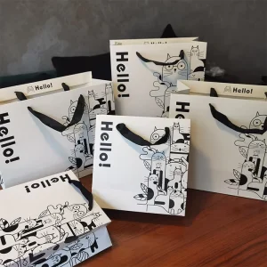 Custom Printing Logo White Kraft Paper Bag Supermarket Brown Kraft Paper Tote Bag Clothing Photos Food Takeout Gifts