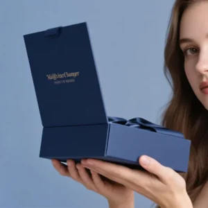 Custom Printing Navy Luxury Cosmetic Magnet Form Insert Rigid Gift Box With Lid Deluxe Hard Magnetic Gift Box for Jewelry