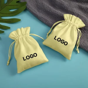 Custom Printing Yellow Velvet Gift Drawstring Pouch Bag Flannel Jewelry Pouch Velvet Jewelry Pouch With Logo