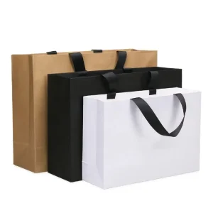 Custom Private Brand Logo Luxury Black Paper Shopping Gift Bag, Paper Bag for Clothing