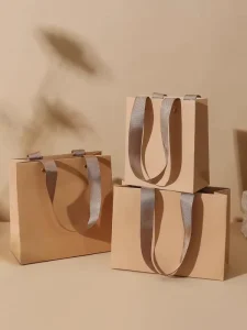 Custom Process Brown Kraft Paper Shopping Bag Wide Twill Cotton Rope Handles Durable Reinforced Design for Food Bags Cakes