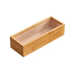 Custom Rectangular Pull out Solid Wood Box Bamboo Storage Box Sliding Acrylic Glass Lid Cover Wooden Tea Packaging Gift Box