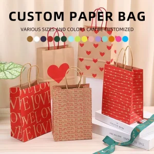 Custom Recyclable Greaseproof Kraft Paper Bags with Square Bottom for Restaurant Takeout Fast Food Packaging