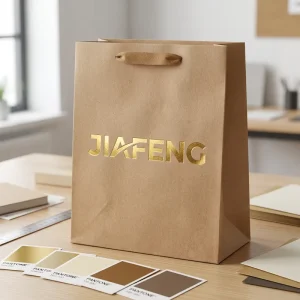 Custom Recyclable Kraft Paper Bag with Handle Gold Foil Logo for Boutique Clothing Retail Premium Gift Packaging