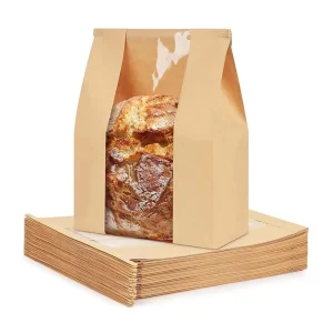 Custom Recyclable PE Kraft Paper Bread Bags with Clear Window for Bakery Food Packaging