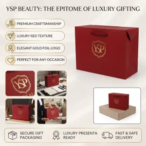 Custom Red Textured Paper Shopping Bag Luxury Gold Foil Stamping Packaging Bag with Handle for Cosmetics Gift