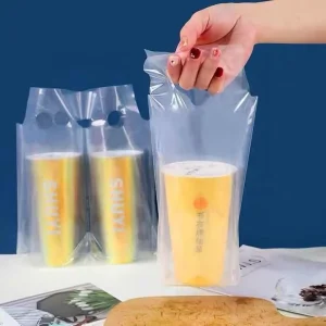 Custom Reusable Eco Friendly Boba Bubble Tea Milk Cup Carrier Takeaway Plastic Bag Resealable Seal Screen Printing