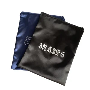 Custom Reusable Promotion Dust Cover Bags for Trucker Hats Shoes Handbag Wig Hair Baseball Caps Satin Zipper Packaging