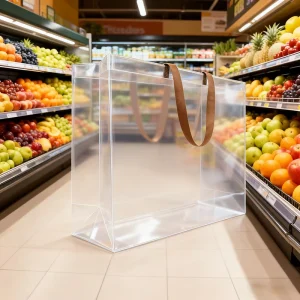 Custom Reusable Rainbow Hologram PP Carry Bag with Stitched Bottom Iridescent Transparent Shopping Bag for Cosmetic Boutique