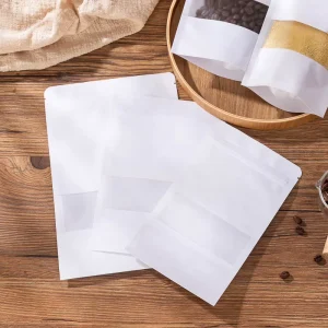 Custom Reusable Zip Lock Stand Bags Heat Sealable White Kraft Paper Plastic Pouch for Food Accept Logo Print