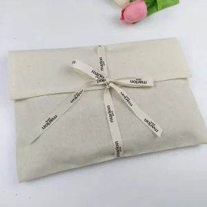 Custom Ribbon Cotton Canvas Envelope Bag Recyclable Organic Book Dust Bag for Candle and Craft Use