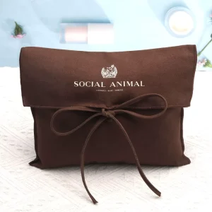 Custom Ribbon Printed Cotton Twill Envelope Cosmetic Brush Wallet Packing Pouch Small Reusable Cotton Gift Handbag Dust Bag