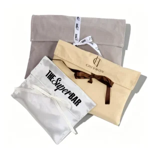 Custom Ribbon Printing Silk Satin Envelope Dust Bag for Clothes Handbag Hair Satin Flap Gift Packaging Pouch With Tie