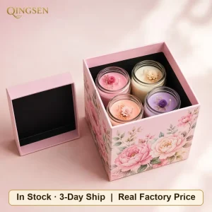 Custom Rigid Paper UV Printed Lid And Base Floral Soft Touch Pink Gift Box Scented Candle Set Packaging For Celebration