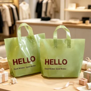 Custom Shopping Bags with logo for Clothes Double Handle Plastic Carrier Bags with logo Die Cut Handle Plastic Bags