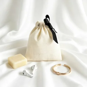 Custom Silk Screen Printed Disposable Cotton Canvas Dust Pouch for Cosmetic Jewelry Storage Packaging Gift Soap Drawstring Bag