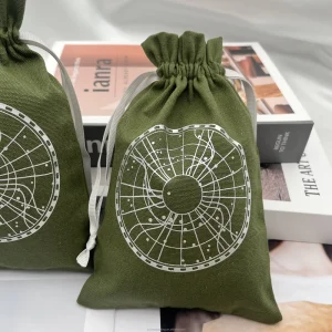 Custom Silver Logo Printed Eco Canvas Cotton Drawstring Bag Reusable Gift Jewelry Packaging Cotton Pouch Dust Bags for Gift