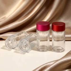 Custom Size 43*75mm 1oz 3.5oz Round Child Proof CR Clear Glass Jars with Child Resistance Screw Metal Aluminum Cap