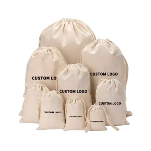 Custom Size Eco Friendly Recycled Plain Printed Big Cotton Canvas Pouch Drawstrings Dust Bags With Rope Logo