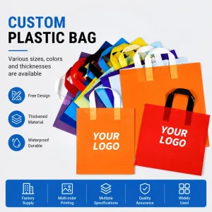 Custom Size Personalized PE Plastic Shopping Bags with Handle for Clothing Shoes Socks Fur