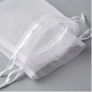 Custom Size Soft Organza Favor Pouch with Transparent Mesh Body and Ribbon Drawstring