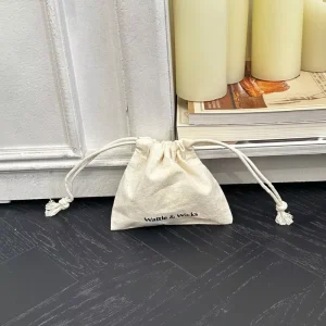 Custom Size Thick Cotton Drawstring Pouch Beige Drawstring Cotton Bags with Cotton String Small Dust Drawstring Bag