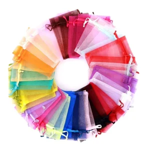 Custom Sized Drawstring Organza Bags Square Clear Organza PVC Gift Bags