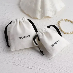 Custom Small Satin Cotton Drawstring Dust Pouch Jewelry Container Canvas Shopping Velvet Bag with Logo for Gift Packaging