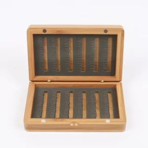 Custom Small Wood Fishing Tackle Box Bamboo Wooden Fly Fishing Storage Box Custom Logo Size Wood Fishing Bait Box