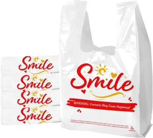 Custom Smiling Face PE Reusable T Shirt Plastic Shopping Bags with Gravure Printing and Custom Logo for Supermarket Use