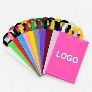 Custom Square Bottom Plastic PE Shopping Bags with Thank You Message Recyclable Supermarket Use Hand Length Handle