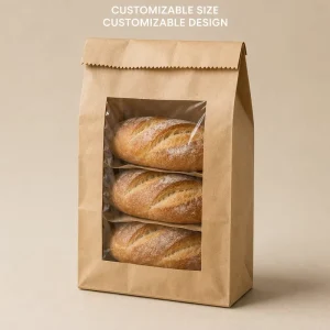 Custom Stand up Kraft Paper Biodegradable Food Packaging Flat Bottom Pouch with Recyclable for Bread
