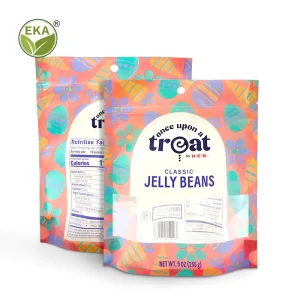 Custom Stand up Pouch Bag With Window GRS Recycle Pcr Food Packaging Plastic Ziplock Jelly Beans Recycled Pe Green Package Bag