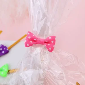Custom Standard Mini Polyester Satin Gift Ribbon Bow with Mixed Baked Wire Design for Birthday Cookie Lollipop Packaging