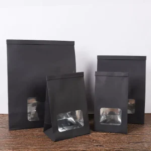 Custom Tea and Bread Flat Bottom Paper Packing Bags with Clear Window Paper Bags with Wire Rolled Sealing