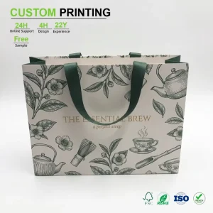 Custom Teaware Paper Bag Manufacturer Brew Carrier With Ribbon Handle for Specialty Brand Reinforced Handle Bag