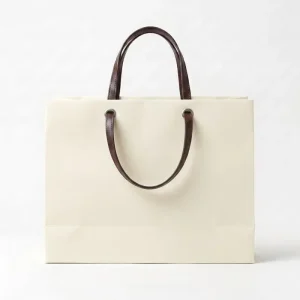 Custom Textured Paper Tote Bag Empty Boutique Shopping Bag with Leather Strap for Jewelry Watch Bulk