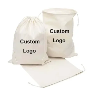 Custom Thick Canvas Fashion Drawstring Pouch Beige Bags with Jute Rope Medium Dust Bag