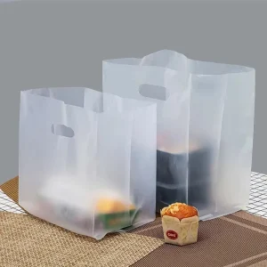 Custom Transparent Frosted Poly Plastic Shopping Bags Bread Pack LDPE Bag Die Cut Plastic Takeaway Bag With Handle