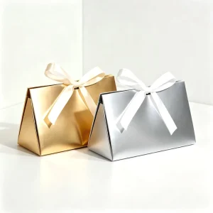 Custom Triangle Ribbon Handle Paper Gift Bag Luxury Foldable Tote Packaging Jewelry Cosmetics Wedding