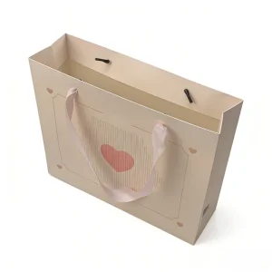 Custom Valentine Classic Recyclable Paperboard Gift Bag Drawstring Closure Cotton Rope Handle Ribbon Heart Design Romantic Tote