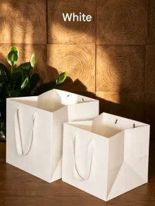 Custom White Card Paper Bags Heavy Duty Cardstock Shopping Bags with Ribbon Handles for Clothing Shoe Store Packaging