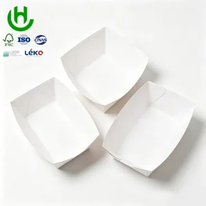 Custom White Cardboard Boat Shape Fried Chicken Box Grease Resistant Takeaway Packaging for Fast Food