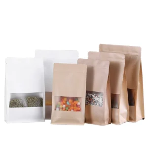 Custom White Kraft Paper 8 Side Seal Pouch with Matte Window Resealable Zipper Food Grade Moisture Proof for Dried Fruits