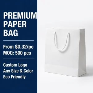 Custom White Kraft Paper Bag Cotton Rope Handle Logo Print Eco Friendly Biodegradable Luxury Gift Shopping Exhibition