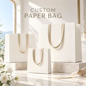 Custom White Kraft Paper Shopping Bags with Logo Luxury Gift Packaging for Boutique Retail Brands