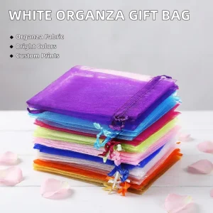 Custom White Organza Gift Bags for Weddings Jewelry Packaging Promotions Premium Cloth Pouches