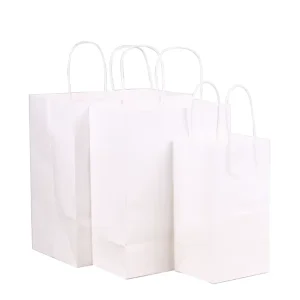 Custom White Recyclable Kraft Paper Bags for Promotion Coffee Food Packaging Logo Printing Drawstring Closure Square Bottom